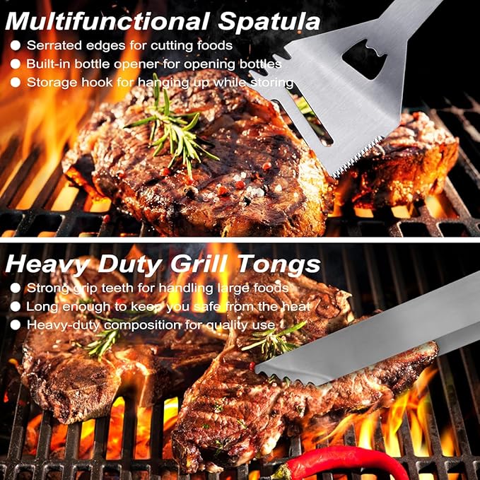 POLIGO 26 PCS BBQ Grill Accessories Stainless Steel BBQ Tools Grilling Tools Set with Storage Bag for Fathers Day Dads Birthday Presents - Camping Grill Utensils Set Ideal Grilling Gifts for Men Black