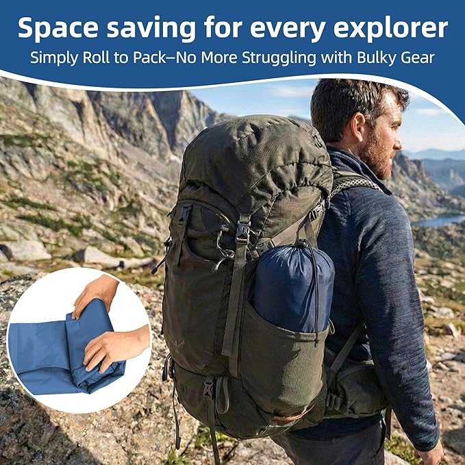 Camping Sleeping Pad, 5.1" Extra-Thick Camping Mattress with Pillow, Built-in Foot Pump Ultralight Inflatable Sleeping Pads for Camping Hiking Backpacking Traveling Tent, Navy Blue, 2 Person