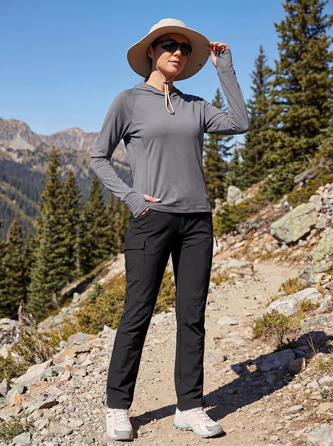GymBrave Women's Hiking Cargo Pants Quick Dry Outdoor Camping Capris Water Resistant UPF 50 with Zipper Pockets