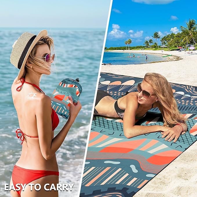 WIWIGO Beach Blanket Waterproof Sandproof Beach Mat 79" X 83"/10'x9'for 2-8 Adults Quick Drying Outdoor Picnic Mat Beach Accessories for Travel, Camping, Hiking