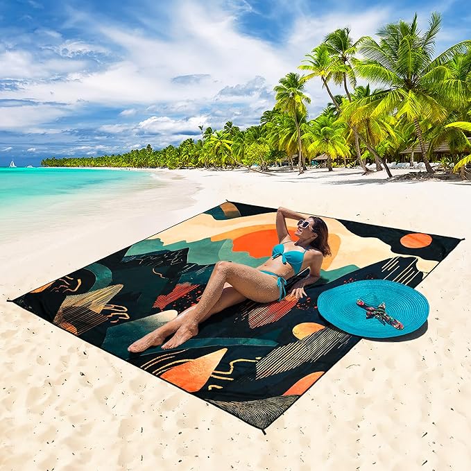 WIWIGO Beach Blanket Waterproof Sandproof Beach Mat 79" X 83"/10'x9'for 2-8 Adults Quick Drying Outdoor Picnic Mat Beach Accessories for Travel, Camping, Hiking