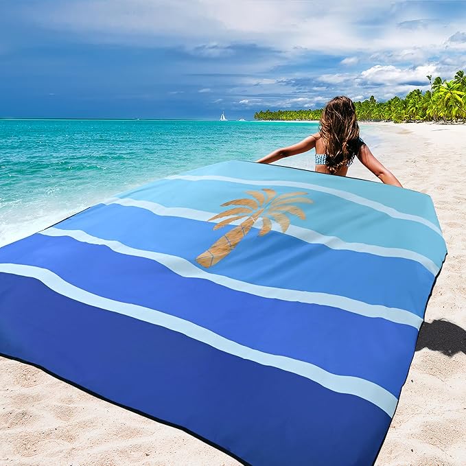 WIWIGO Beach Blanket Waterproof Sandproof Beach Mat 79" X 83"/10'x9'for 2-8 Adults Quick Drying Outdoor Picnic Mat Beach Accessories for Travel, Camping, Hiking