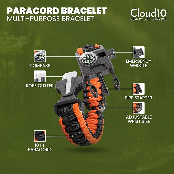 CloudTen Emergency Tent: Lightweight 2 Person Survival Tent with Multi-Function Paracord Bracelets - Essential Survival Gear & Bug Out Bag Items for Preppers, Hikers, Survivalists, Campers, Boy Scouts