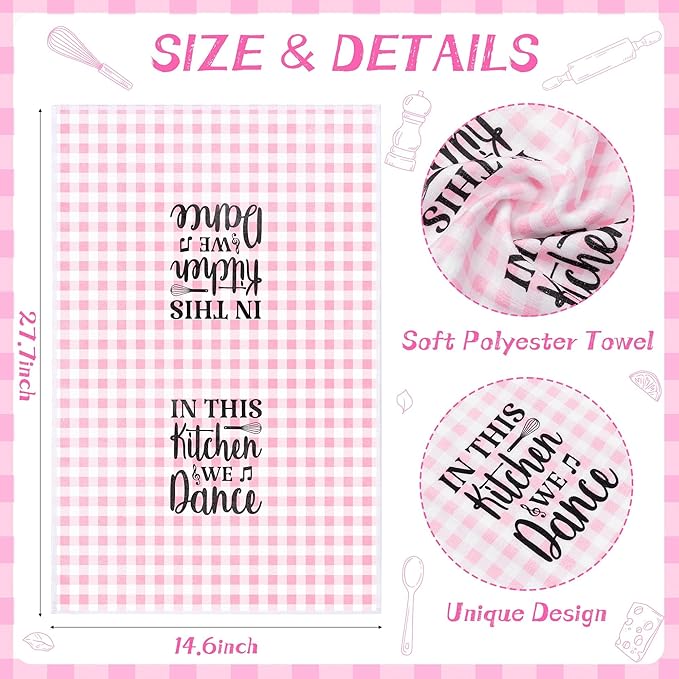 R HORSE Cute Pink Kitchen Towel Set 5Pcs Pink Check Kitchen Dishcloth Absorbent Funny Cleaning Dishcloth Bar Hand Towel Kitchen Holiday Decorations Gift for Hostess Mom Women Housewarming