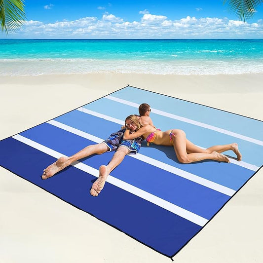 WIWIGO Beach Blanket Waterproof Sandproof Beach Mat 79" X 83"/10'x9'for 2-8 Adults Quick Drying Outdoor Picnic Mat Beach Accessories for Travel, Camping, Hiking