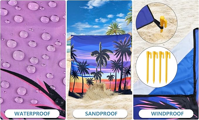 WIWIGO Beach Blanket Waterproof Sandproof Beach Mat 79" X 83"/10'x9'for 2-8 Adults Quick Drying Outdoor Picnic Mat Beach Accessories for Travel, Camping, Hiking
