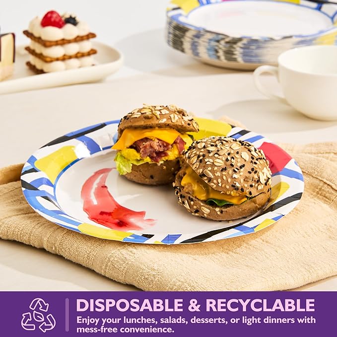 Disposable Paper Plates 8.5 Inch 300 Count, Soak Proof and Cut Resistant Graffiti Pattern Heavy Duty Paper Plates Bulk for Parties, Picnics, Camping, and Everyday Meals