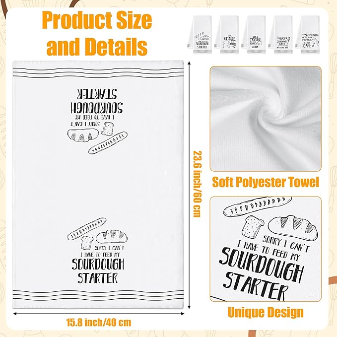 R HORSE Funny Baking Kitchen Dish Towels - 5Pcs Bread Theme Cleaning Dishcloth Bread Making Baking Absorbent Bar Quick Dry Hand Towel Tea Towels Birthday for Women Men Housewarming Decor