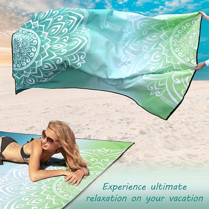 WIWIGO Beach Blanket Waterproof Sandproof Beach Mat 79" X 83"/10'x9'for 2-8 Adults Quick Drying Outdoor Picnic Mat Beach Accessories for Travel, Camping, Hiking