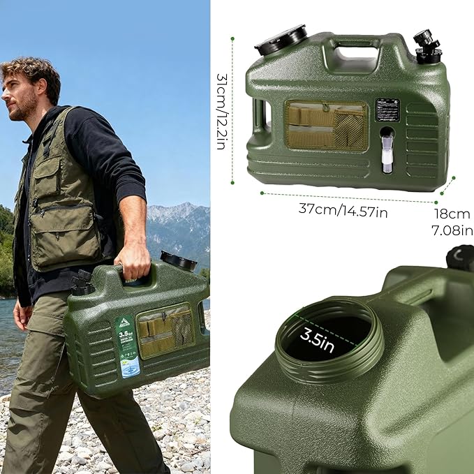 3.5 Gallon Water Jug, Camping Water Container, BPA Free Portable Water Dispenser with Spigot, Leak-Proof Large Camping Water Jug for Emergency Storage,Outdoor,Hiking
