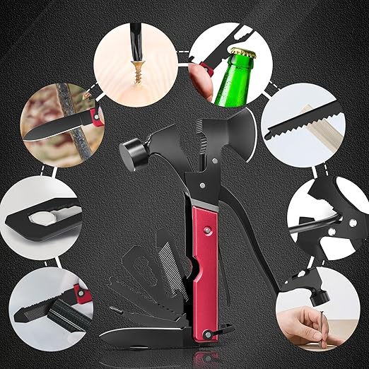 Gifts for Men, 15 in 1 Multitool Axe for Camping, Hunting, Hiking, Birthday Gifts for Men, Dad, Him, Husband, Boyfriend, Women, Mens Gift from Daughter, Wife, Son, Red