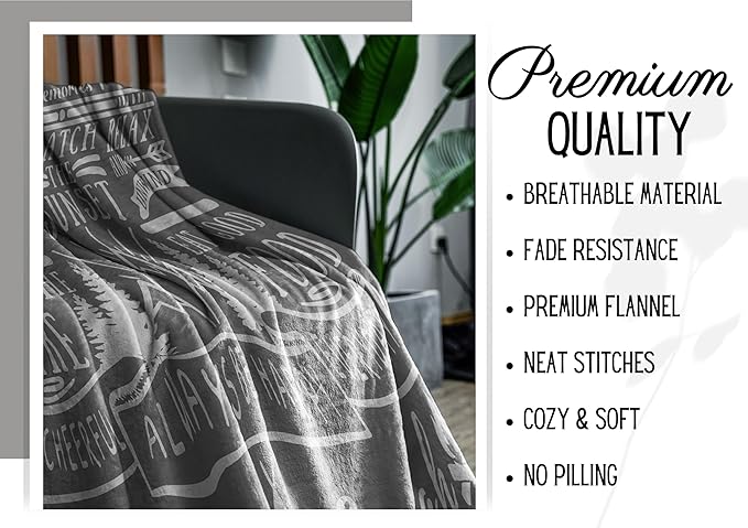 Camping Gifts for Women Men Lovers Throw Blanket, Happy Campers Decor Outdoor, RV Campsite Travel Hiking - Rules 01, 50" x 65"
