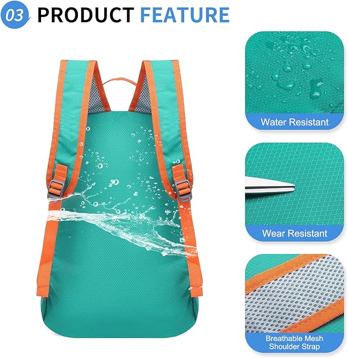 Hiking Daypack Packable, Camping Backpack Water Resistant Lightweight Polyester for Men Women Travel Outdoor