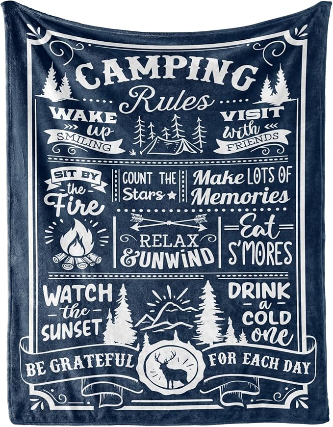 InnoBeta Camping Gifts for Women Men Lovers Throw Blanket, Happy Campers Decor Outdoor, RV Campsite Travel Hiking 40" x 50" - Camping Rules