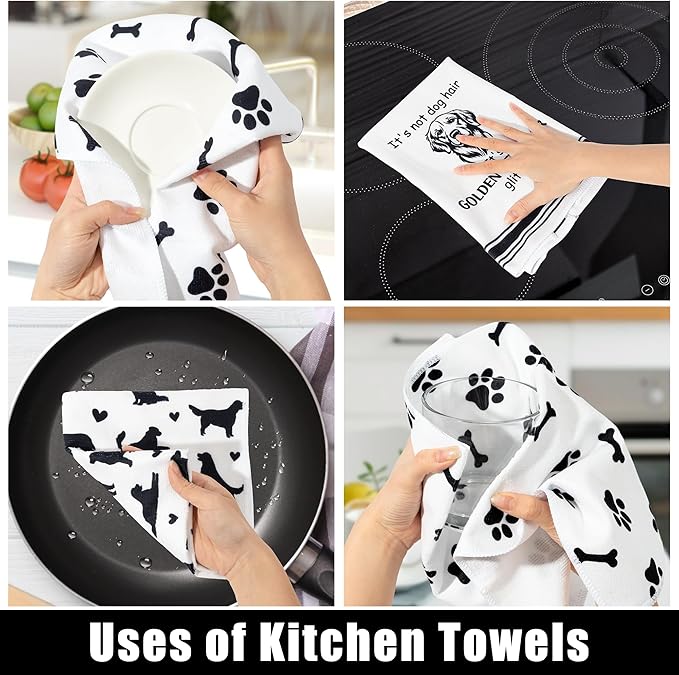 Golden Retriever Kitchen Dish Towel - 5Pcs Cute Golden Retriever Cleaning Dishcloth Puppy Dog Absorbent Bar Quick Dry Hand Towel Tea Towels for Housewarming Xmas Gift Bathroom Kitchen Home Decors