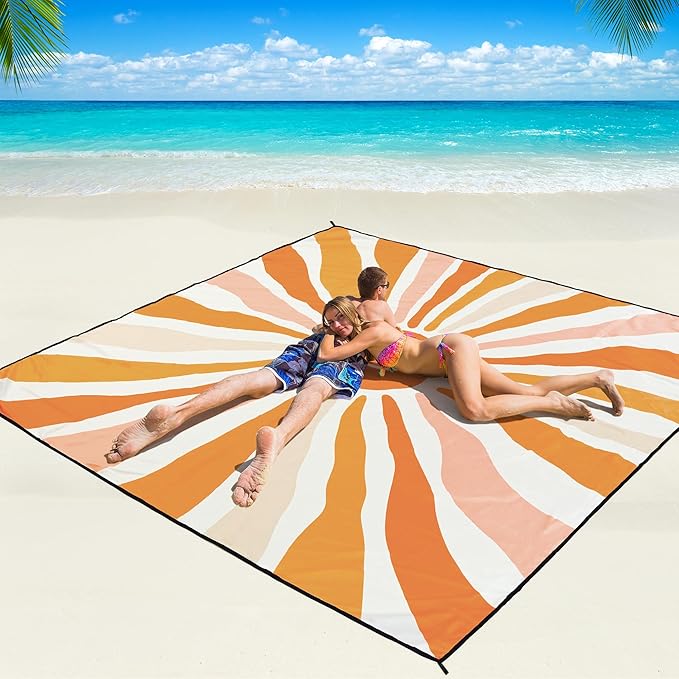 WIWIGO Beach Blanket Waterproof Sandproof Beach Mat 79" X 83"/10'x9'for 2-8 Adults Quick Drying Outdoor Picnic Mat Beach Accessories for Travel, Camping, Hiking