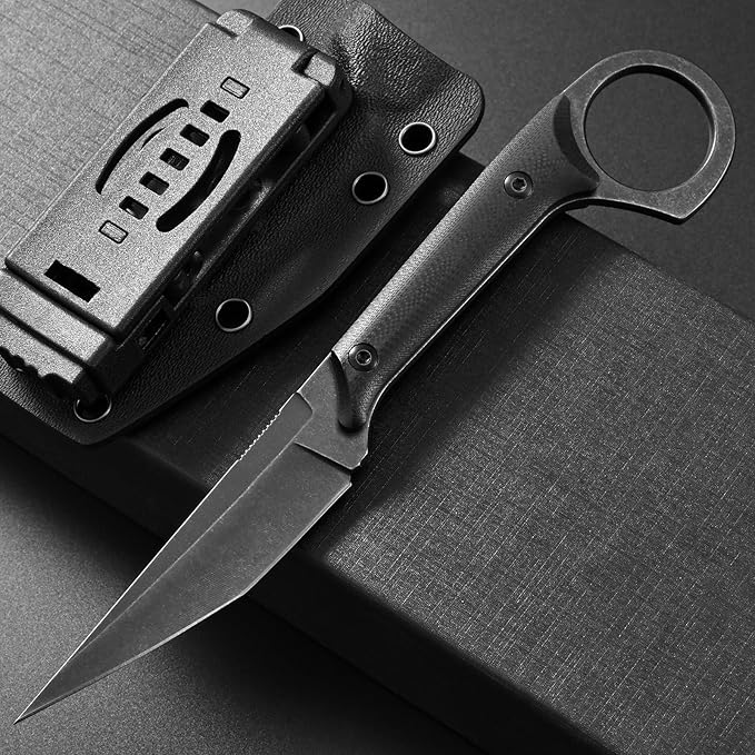 Ccanku C1140 Fixed Blade Knife, D2 Blade G10 Handle Claw Knife for Outdoor, EDC Tool, Survival, Hiking, Camping (Black)