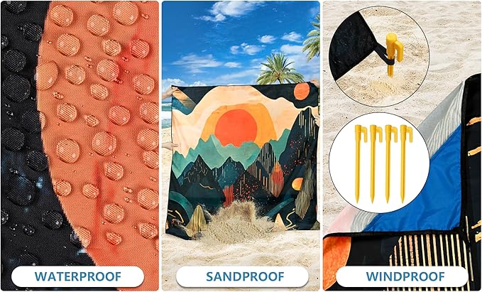 WIWIGO Beach Blanket Waterproof Sandproof Beach Mat 79" X 83"/10'x9'for 2-8 Adults Quick Drying Outdoor Picnic Mat Beach Accessories for Travel, Camping, Hiking