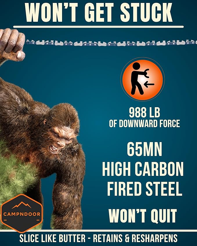 Pocket Chainsaw with Paracord Handles - Orange 65Mn Heavy Duty Steel Pocket Saw - 48 Teeth Survival Saw with Sturdy Handles and Bag - Handy Camping Gear - CAMPNDOOR Bushcraft Survival Gear