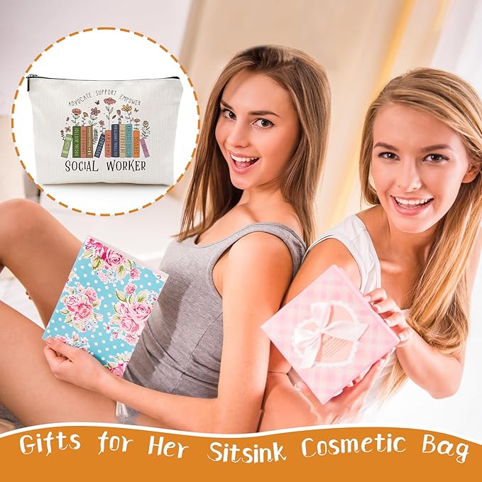 Sitsink Social Worker Makeup Bags - Empower Gifts for Her, Advocate Support Makeup Cosmetic Bags