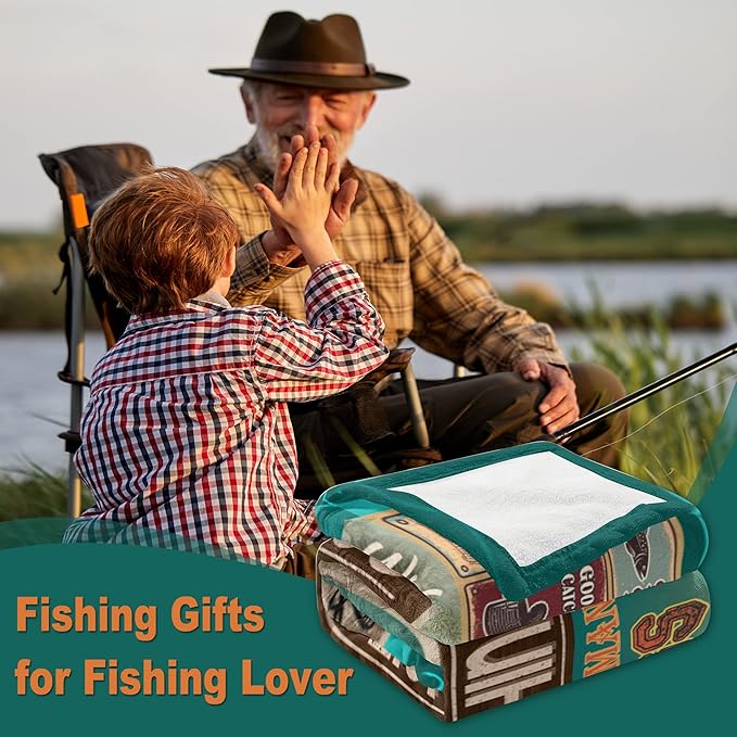 Ryubein Fishing Gifts for Men, Fishing Gifts, Gifts for Fishermen, Fishings Present for Men Women Teen Boys Dad Unique, Gifts for Man Who Love Fishings, Fishing Blanket 60" X 80"