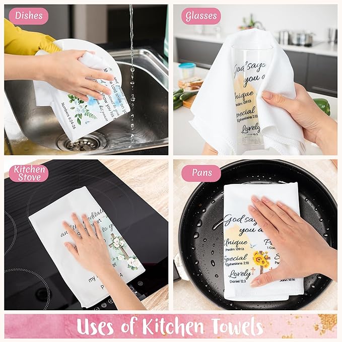 R HORSE Religious Christian Kitchen Dish Towel - 5Pcs Inspiration Flower Sayings Cleaning Dishcloth Bible Verse Absorbent Bar Quick Dry Hand Towel Tea Towels Xmas Gift for Women Men Housewarming Decor