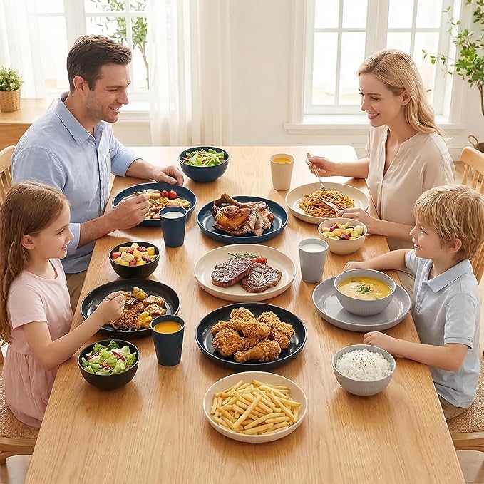 Unbreakable Dinnerware Sets for 6 People,18pcs Camping Plates and Bowls Set, Reusable Picnic Set plastic Plates, Cups, Bowls for Children, Adult, Party, Home