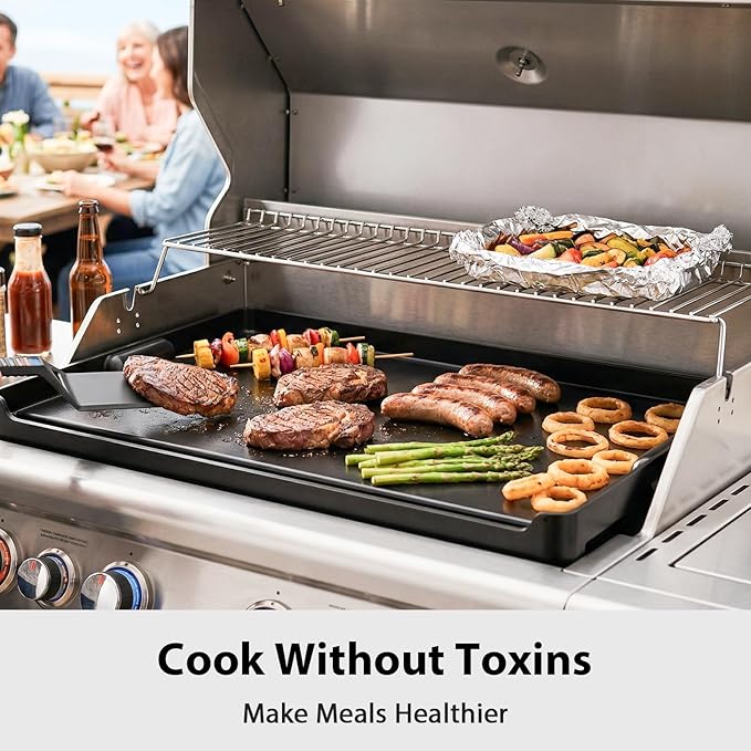Utheer Griddle Combo Set, Cast Aluminum Flat Top Griddle with 16.3" x 13" Ceramic Nonstick Stove Top Griddle and Large Grill Griddle, Fast Heating Indoor Outdoor Griddle for Gas Grill, BBQ and Camping