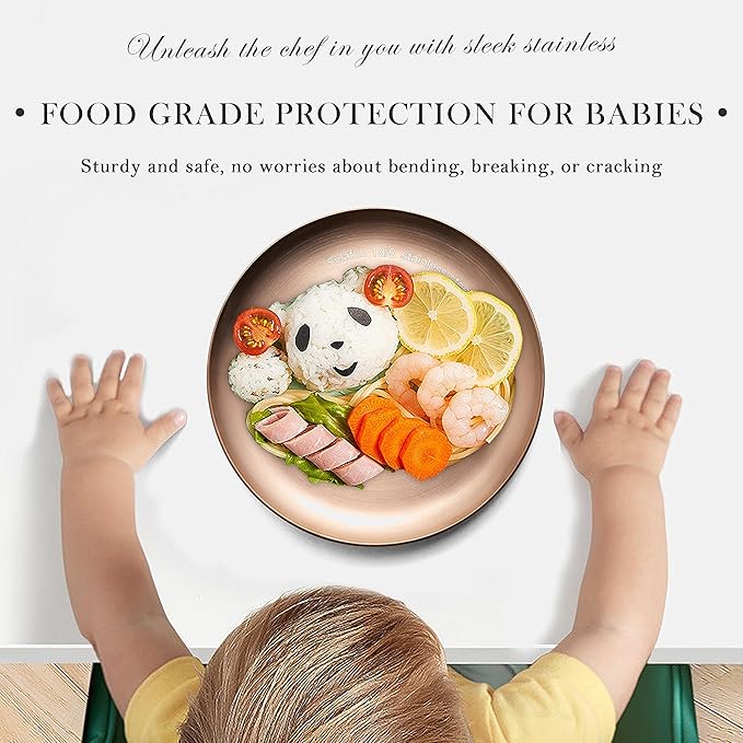 Stainless Steel Plates Metal 18/8 Round Dinner Plates - Set of 4 - Food-Grade Dishwasher Safe 9inch Salad Plates for Camping Kids Dining Outdoor (Black)