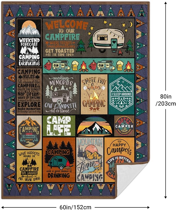 Camping Gifts Blanket 80"X 60", Cool Camping Gifts for Women/Men - Funny Present for Rv Camp - Camper Gifts for Boy/Girl - Best Camper Gift Ideas - Summer Camp Souvenirs Gifts Throw