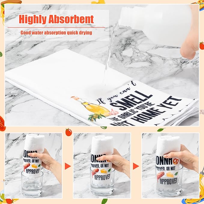 R HORSE Italian Kitchen Dish Towels - 5Pcs Italian Food Cleaning Dishcloth Italy Wine Cheese Pizza Absorbent Bar Quick Dry Hand Towel Tea Towels Birthday for Women Man Housewarming Decor