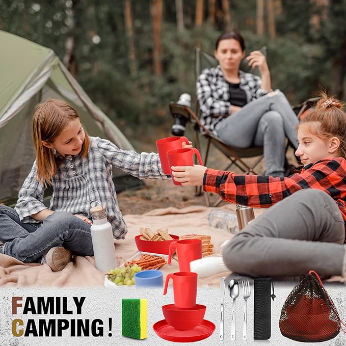 Scout Camping Mess Kit for Person Boy Scout Dishes Set Girl Scout Mess Kit with Mesh Bag Reusable Light Weight Eating Utensils Plastic Camping Cutlery Set for Travel Camp