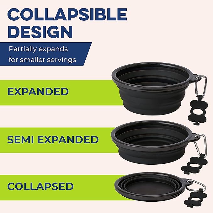Bonza Collapsible Dog Bowls - X-Large 50 oz, Dog Travel Accessories, Silicone Portable Dogs Bowl & Water Dish with Reinforced Rim & Carabiner for Hiking, Camping, and Car Trips, Light Gray
