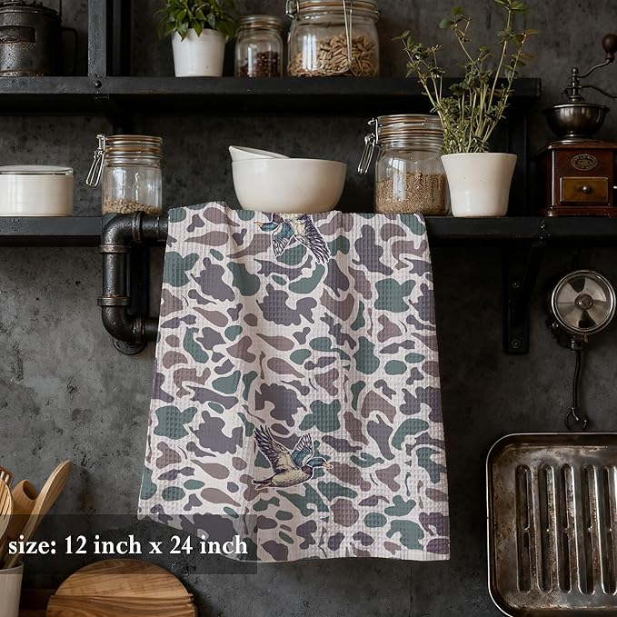Vintage Camo Mallard Duck Kitchen Towels 16x24,Camouflage Farm Animal Decorative Hand Towels for Bathroom,Duck Hunting Accessories Dish Tea Towels for Kitchen