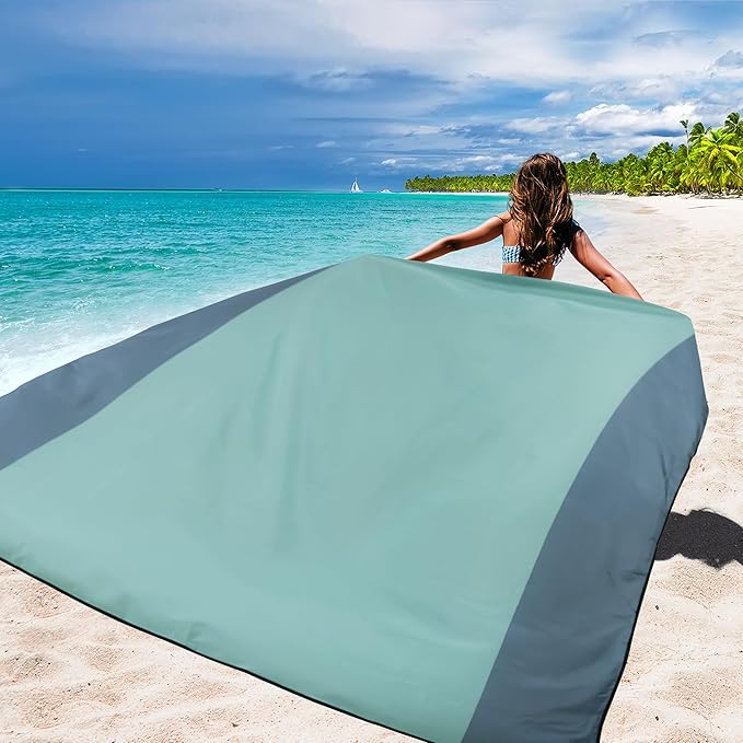 WIWIGO Beach Blanket Waterproof Sandproof Beach Mat 79" X 83"/10'x9'for 2-8 Adults Quick Drying Outdoor Picnic Mat Beach Accessories for Travel, Camping, Hiking