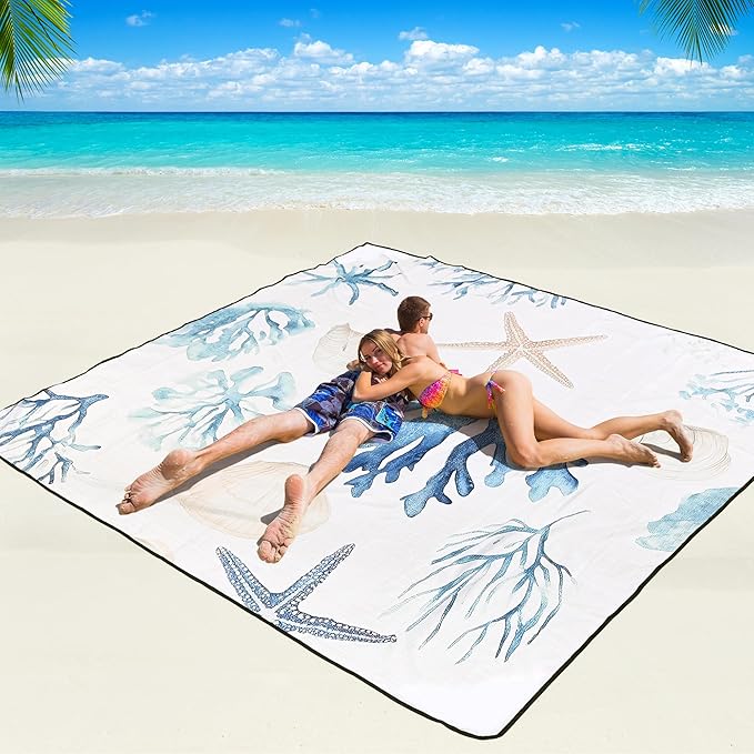 WIWIGO Beach Blanket Waterproof Sandproof Beach Mat 79" X 83"/10'x9'for 2-8 Adults Quick Drying Outdoor Picnic Mat Beach Accessories for Travel, Camping, Hiking
