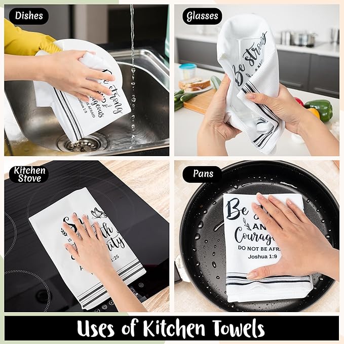 R HORSE Religious Christian Kitchen Dish Towel - 5Pcs Bible Verse Cleaning Dishcloth Inspiration Scripture Absorbent Bar Quick Dry Hand Towel Tea Towels Xmas Gift for Women Men Housewarming Decor