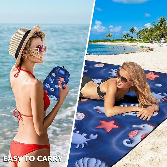 WIWIGO Beach Blanket Waterproof Sandproof Beach Mat 79" X 83"/10'x9'for 2-8 Adults Quick Drying Outdoor Picnic Mat Beach Accessories for Travel, Camping, Hiking