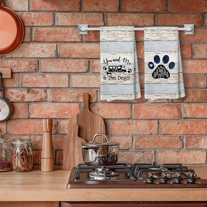 You and Me and The Dogs Camping Kitchen Towels,Camping Dish Towels,Dog Kitchen Towel,Campers Gifts for Women Men,RV Decor,Campsite Decor,Camping Supplies for RV Campers 16x24 Inch Set of 2（camp3）