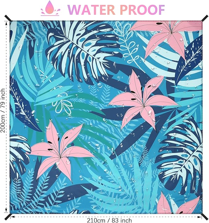 WIWIGO Beach Blanket Waterproof Sandproof Beach Mat 79" X 83"/10'x9'for 2-8 Adults Quick Drying Outdoor Picnic Mat Beach Accessories for Travel, Camping, Hiking