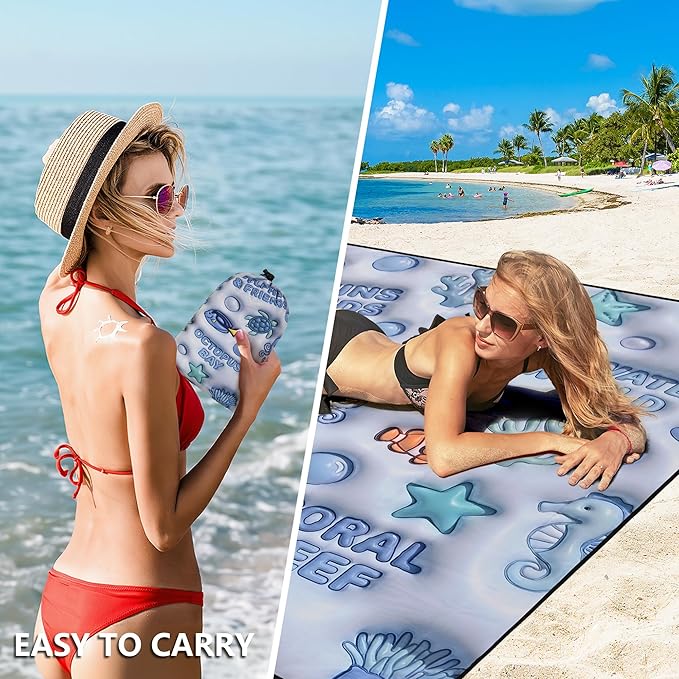 WIWIGO Beach Blanket Waterproof Sandproof Beach Mat 79" X 83"/10'x9'for 2-8 Adults Quick Drying Outdoor Picnic Mat Beach Accessories for Travel, Camping, Hiking