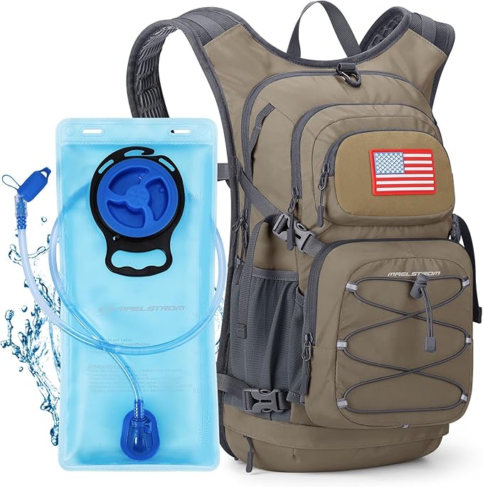 Maelstrom Hydration Hiking Backpack with 2L/3L Water Bladder, High Flow Bite Valve Water Backpack for Men Women Lightweight Insulation for Hiking, Cycling, Running, Climbing, Camping