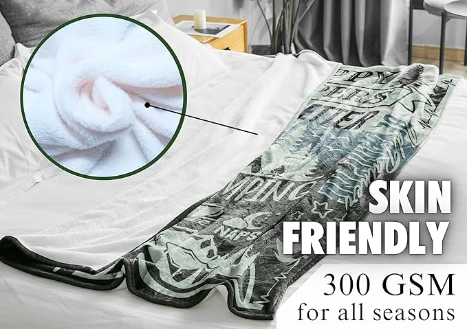 InnoBeta Camping Gifts for Women Men Lovers Throw Blanket, Happy Campers Decor Outdoor, RV Campsite Travel Hiking 50" x 65" - Happy Campers