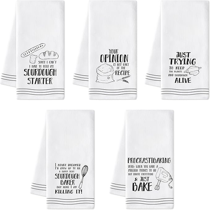 R HORSE Funny Baking Kitchen Dish Towels - 5Pcs Bread Theme Cleaning Dishcloth Bread Making Baking Absorbent Bar Quick Dry Hand Towel Tea Towels Birthday for Women Men Housewarming Decor