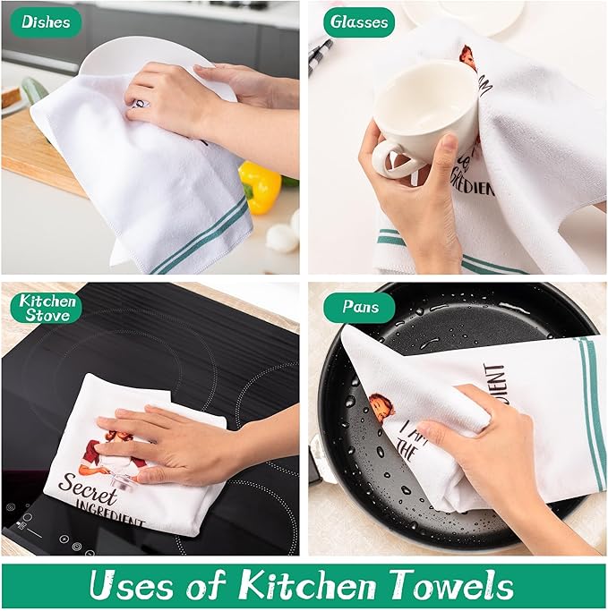 R HORSE 5Pcs Funny Kitchen Dish Towels, Funny Joked Themed Kitchen Dishcloth Absorbent Retro Sassy Lady Cleaning Dishcloth Bar Hilarious Hand Towel Gifts for Hostess Mom Women Housewarming