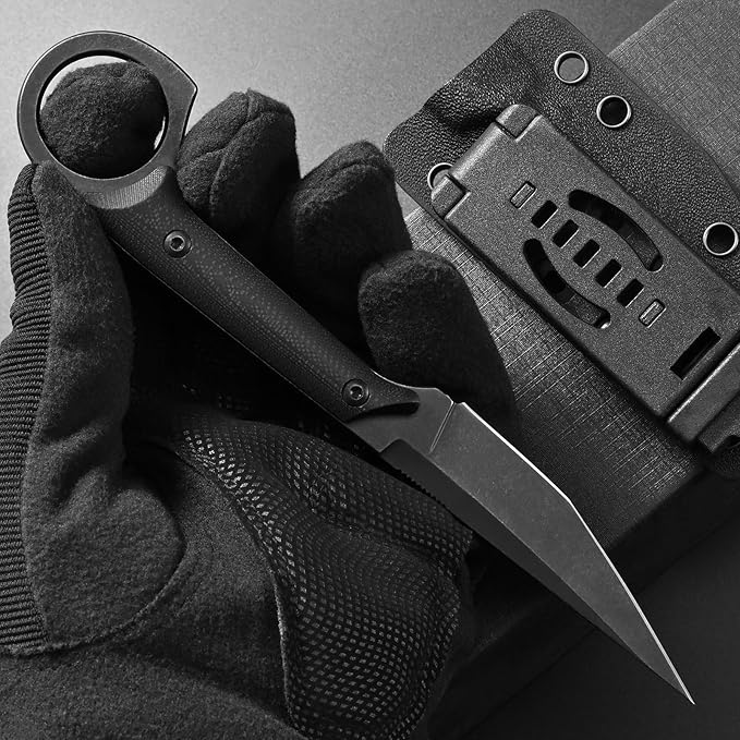 Ccanku C1140 Fixed Blade Knife, D2 Blade G10 Handle Claw Knife for Outdoor, EDC Tool, Survival, Hiking, Camping (Black)