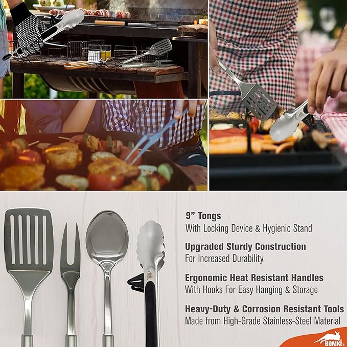 BOMKI Grilling and Camping Cooking Utensils Set for The Outdoors BBQ - Camping Utensil Set Kitchen Set Cookware Accessories Glamping Essentials Camp Stuff Camp Cooking Set (Green Pro)
