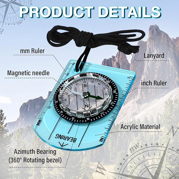 50 Pack Orienteering Compass Bulk Advanced Baseplate Compass Hiking Survival Camping and Navigation Tool Survival Gifts for Hiking Camping Backpacking Map Reading