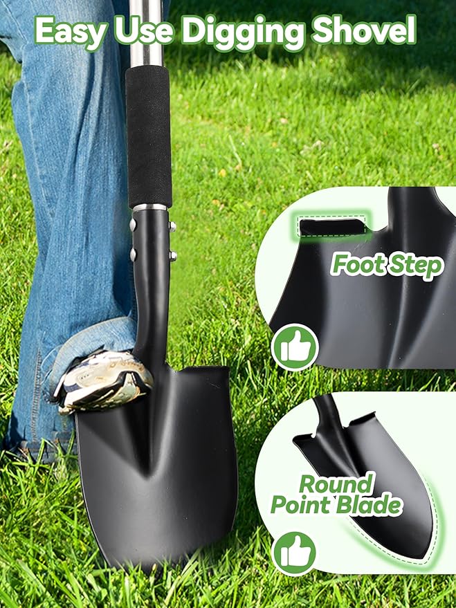 Shovel, Garden Shovels for Digging Gardening Heavy Duty, 31 inch Small Short Metal Shovel with D-Handle, Sharp Round Point Blade, Comfort Grip, Camping, Off Road, Soil, Kids Sand Beach Mini Spade Tool
