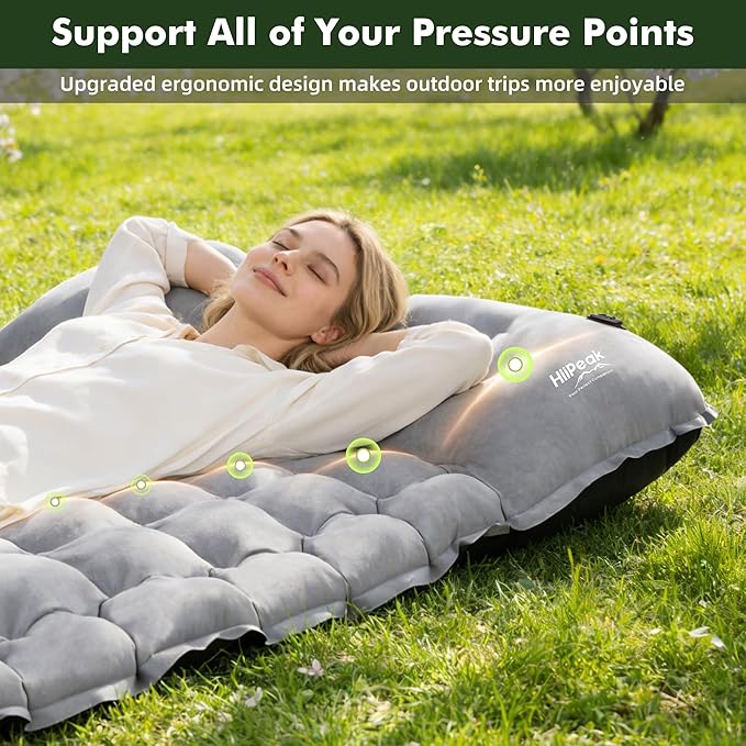 HiiPeak Camping Sleeping Pad, Suede Top Camping Mat with Pillow, Built-in Foot Pump Inflatable Sleeping Pads Compact for Camping Backpacking Hiking Traveling Tent